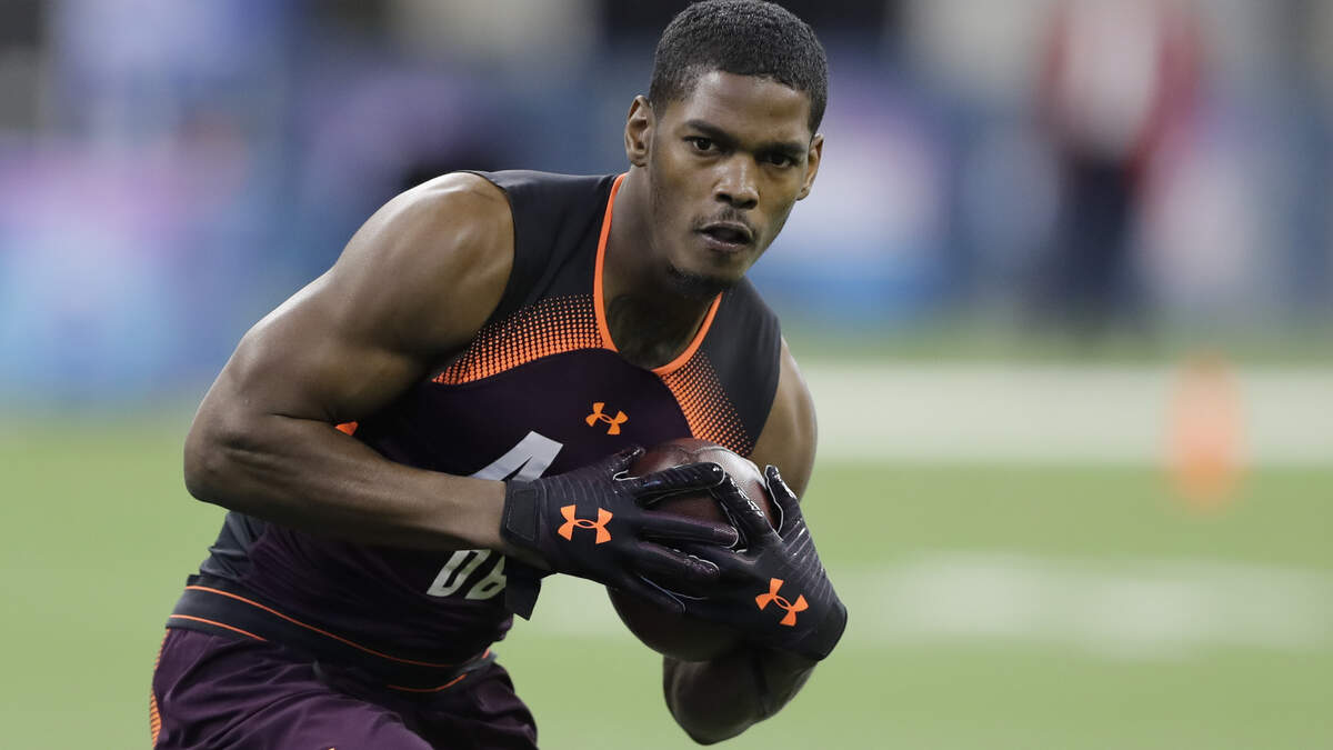 Utah defensive back Marquise Blair runs a drill during the NFL football scouting combine, Monday, March 4, 2019, in Indianapolis. (AP Photo/Darron Cummings)