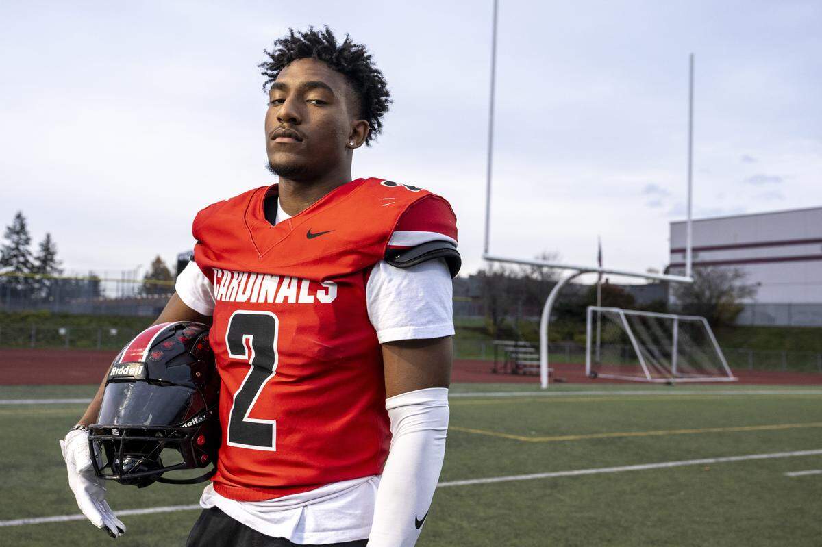 Franklin Pierce running back Bryson Allen stands for a portrait at Franklin Pierce Stadium on Wednesday, Nov. 12, 2025, in Tacoma, Wash.
