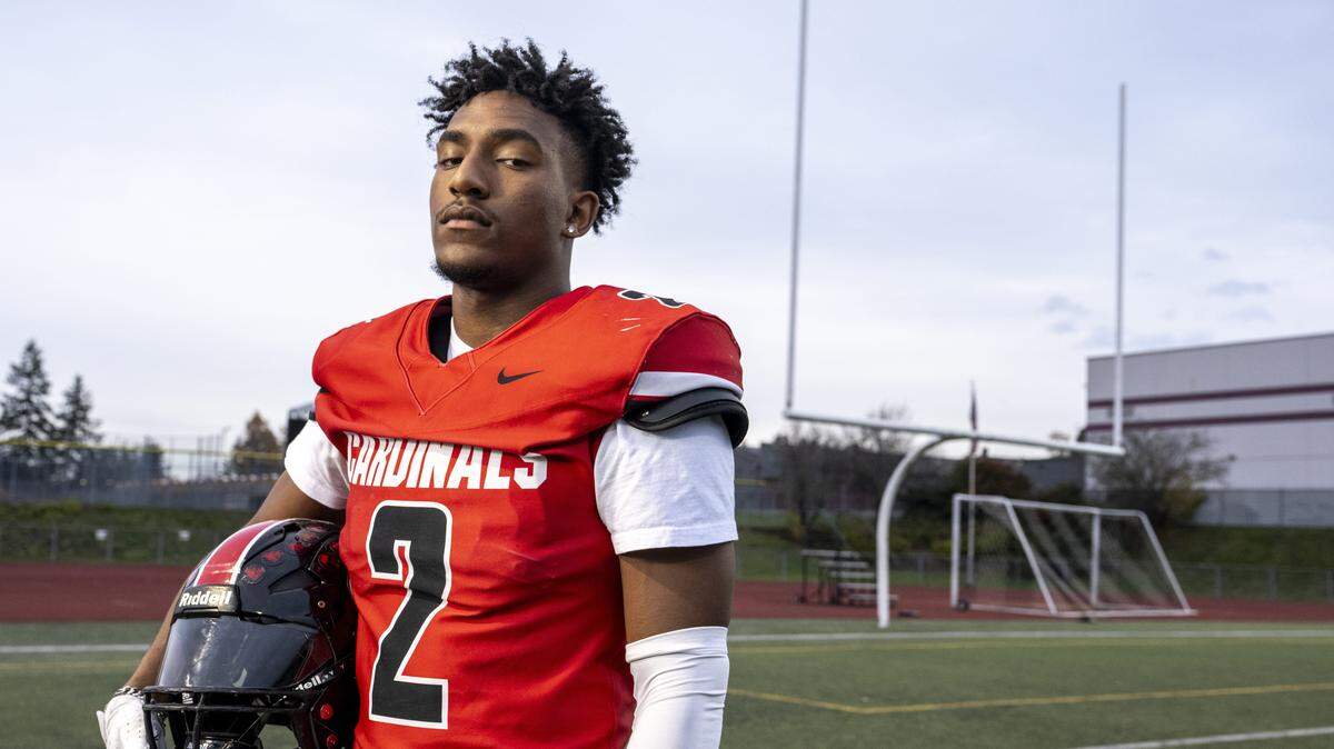 Franklin Pierce running back Bryson Allen stands for a portrait at Franklin Pierce Stadium on Wednesday, Nov. 12, 2025, in Tacoma, Wash.
