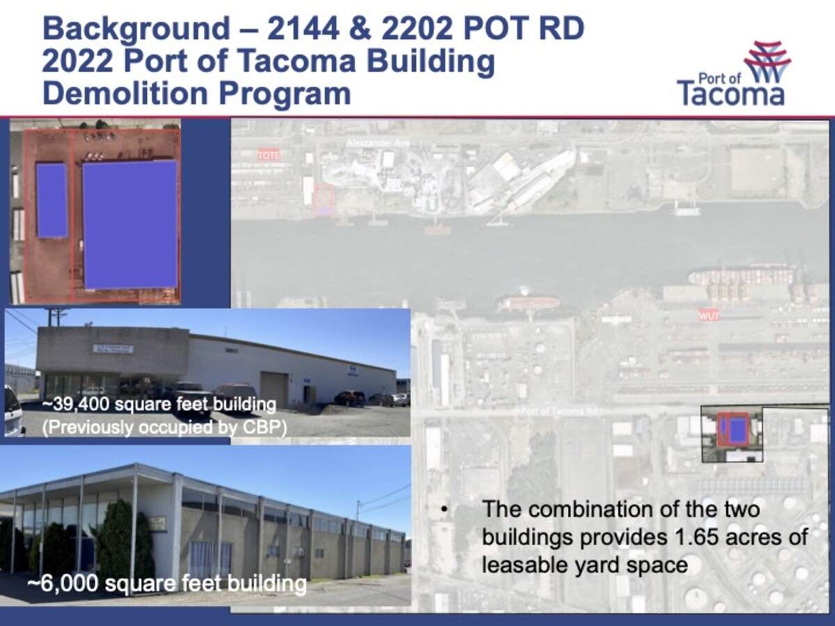 Two adjacent Port of Tacoma properties are near Washington United Terminals.