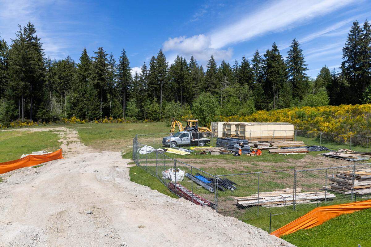 Construction site of Phase 1A of the Gig Harbor Sports Complex, which will add two artificial turf fields, field lighting and 100 parking stalls next to the Tom Taylor YMCA, on Saturday, May 3, 2025 in Gig Harbor, Wash.