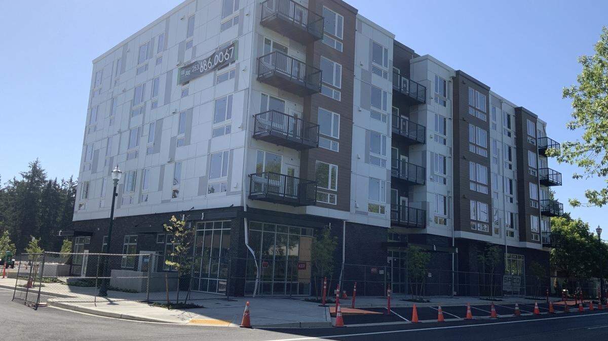 The Duo Apartments in University Place consist of two buildings. Its five-story building is at 4201 Bridgeport Way W.