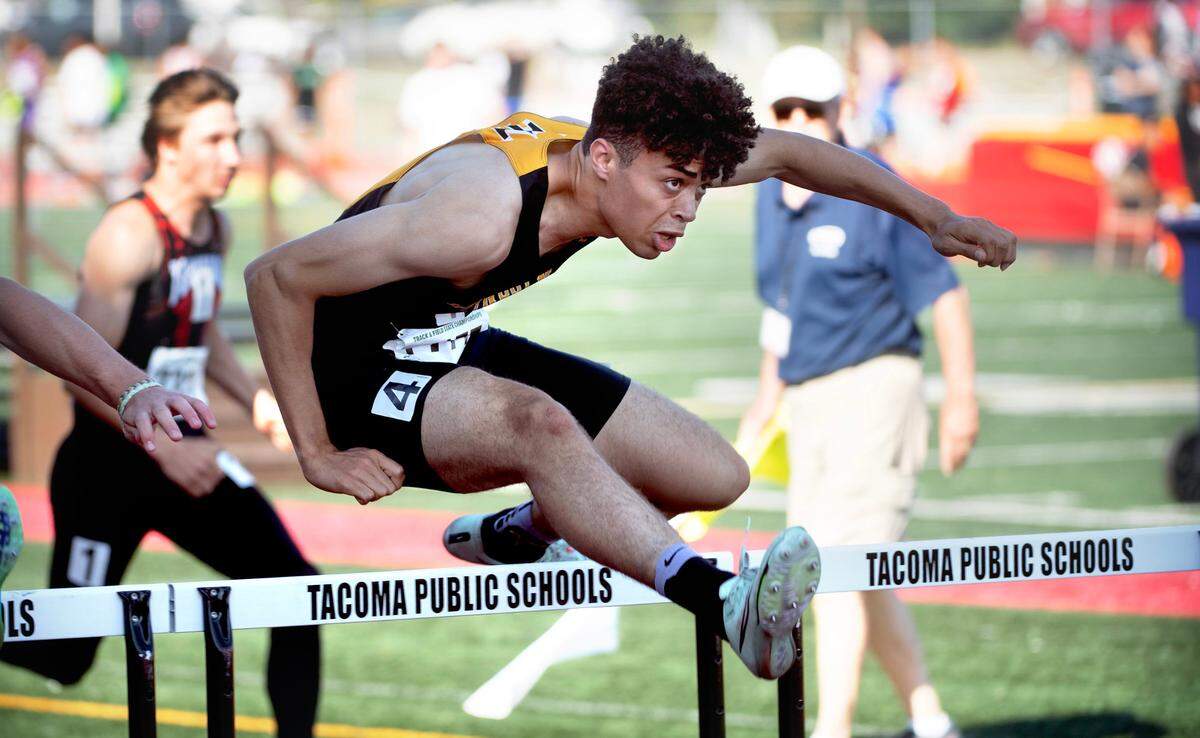 during the second day of the WIAA state track and field championships at Mount Tahoma High School in Tacoma, Washington, on Friday, May 26, 2023.