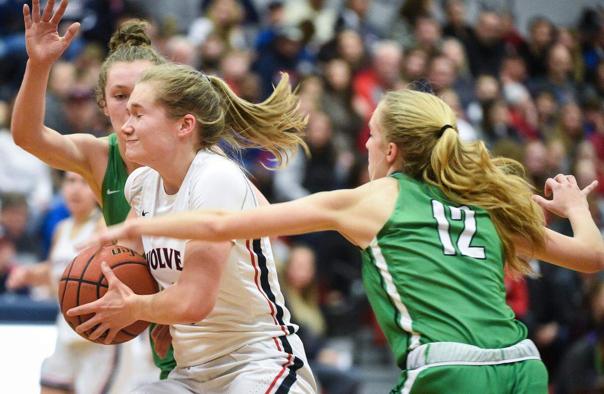 Black Hills Megan River drives to the hoop during the second quarter. Black Hills played Tumwater in a basketball game at Black Hills High School in Olympia, Wash., on Friday, Jan. 24, 2020.