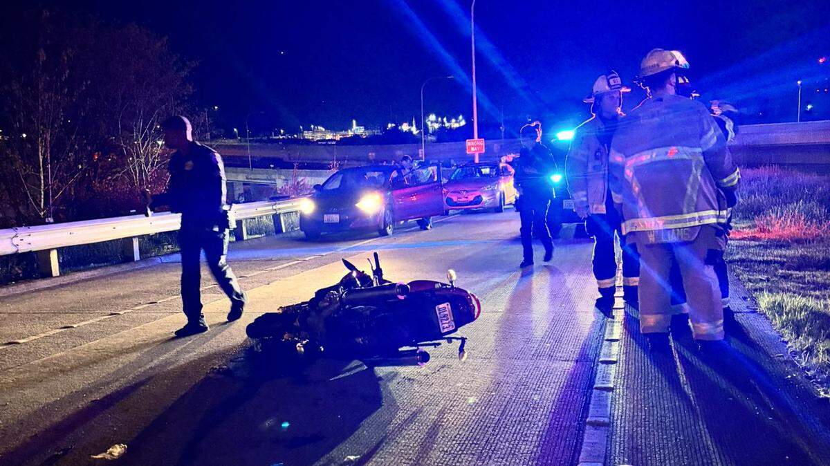 A motorcyclist lost control on southbound Sprague Avenue toward westbound State Route 16 Saturday night, causing his hospitalization and an off ramp to close for around two hours.