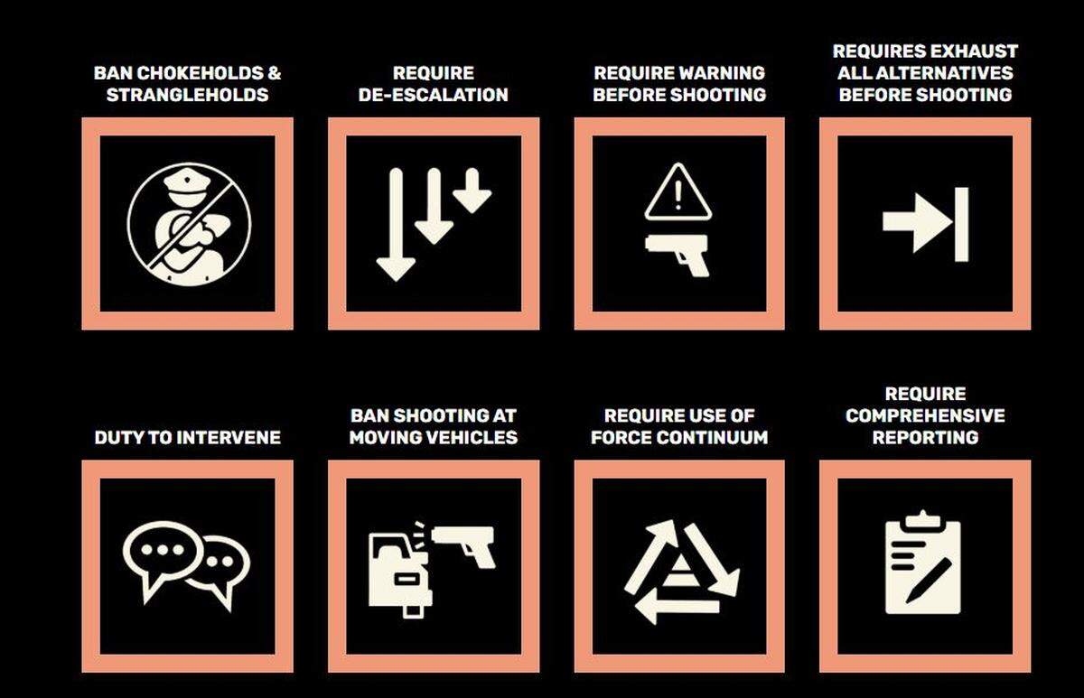 These are eight recommendations for use of force policies Campaign Zero is advocating for police departments nationwide to implent.