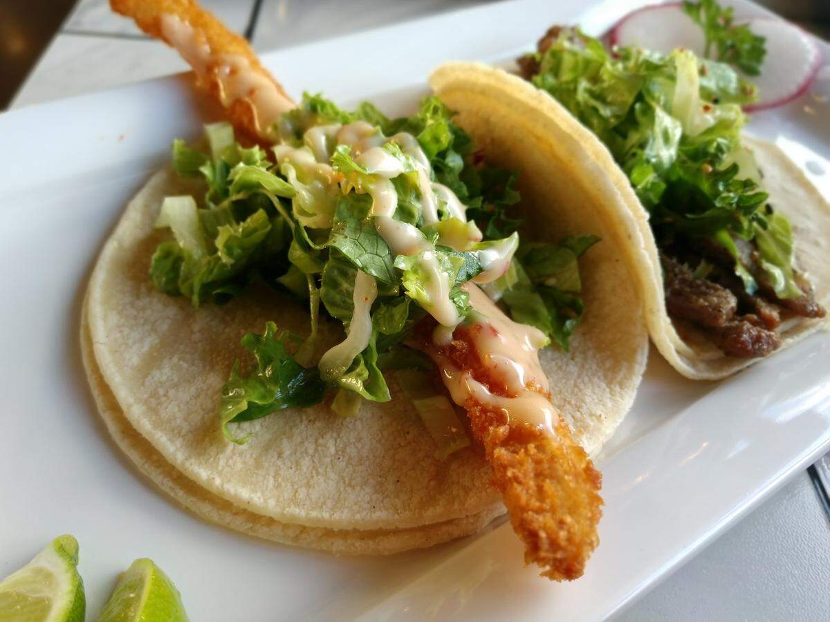Fried tilapia taco from Takos Koreanos.