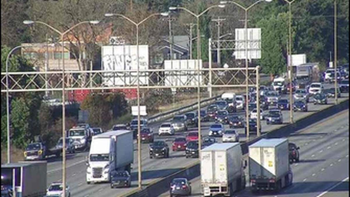 Traffic is snarled on southbound Interstate 5 Wednesday afternoon after a four-car collision near the State Route 512 interchange.