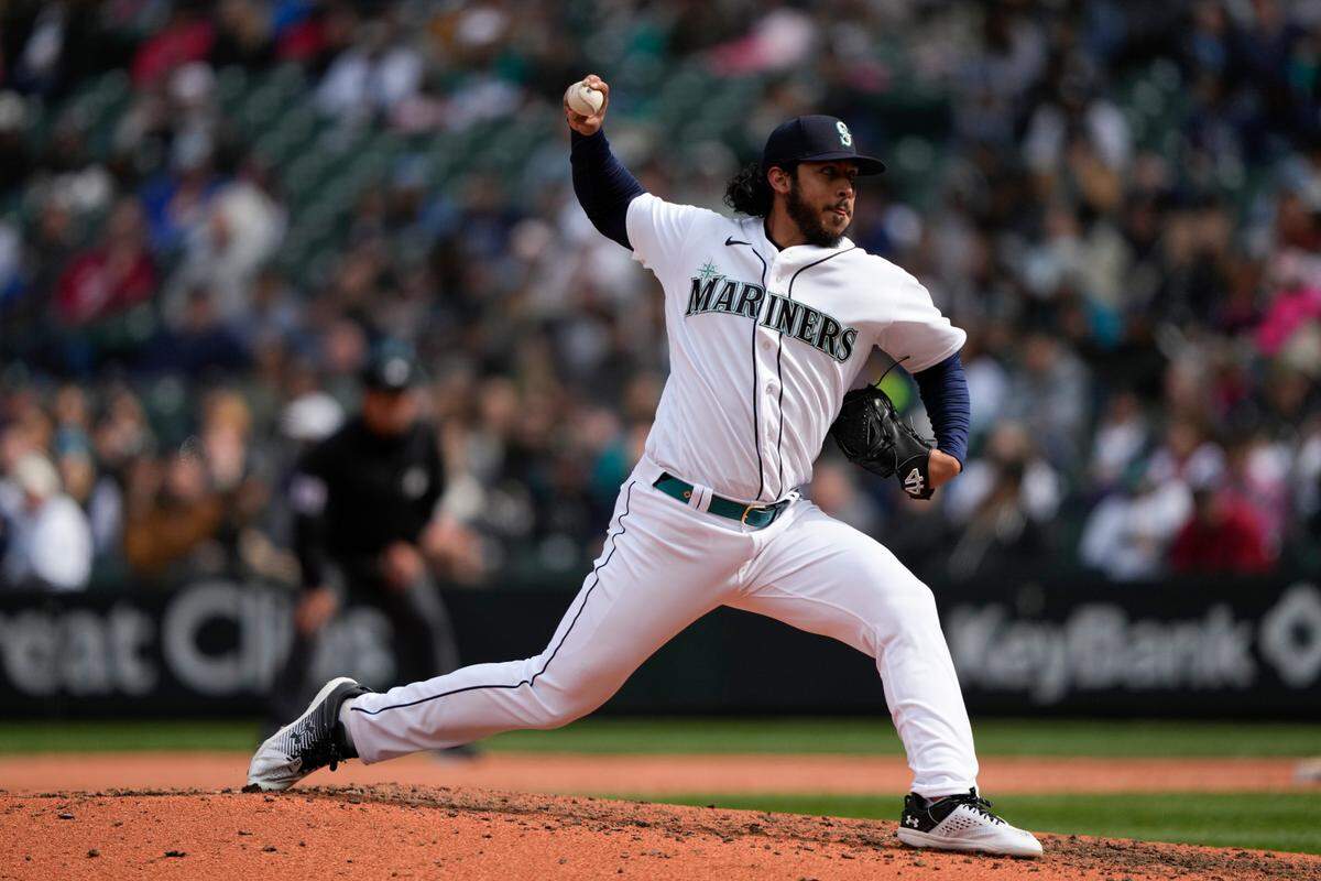 Seattle Mariners’ Andres Munoz throws against the Los Angeles Angels in a baseball game Wednesday, April 5, 2023, in Seattle. (AP Photo/Lindsey Wasson)