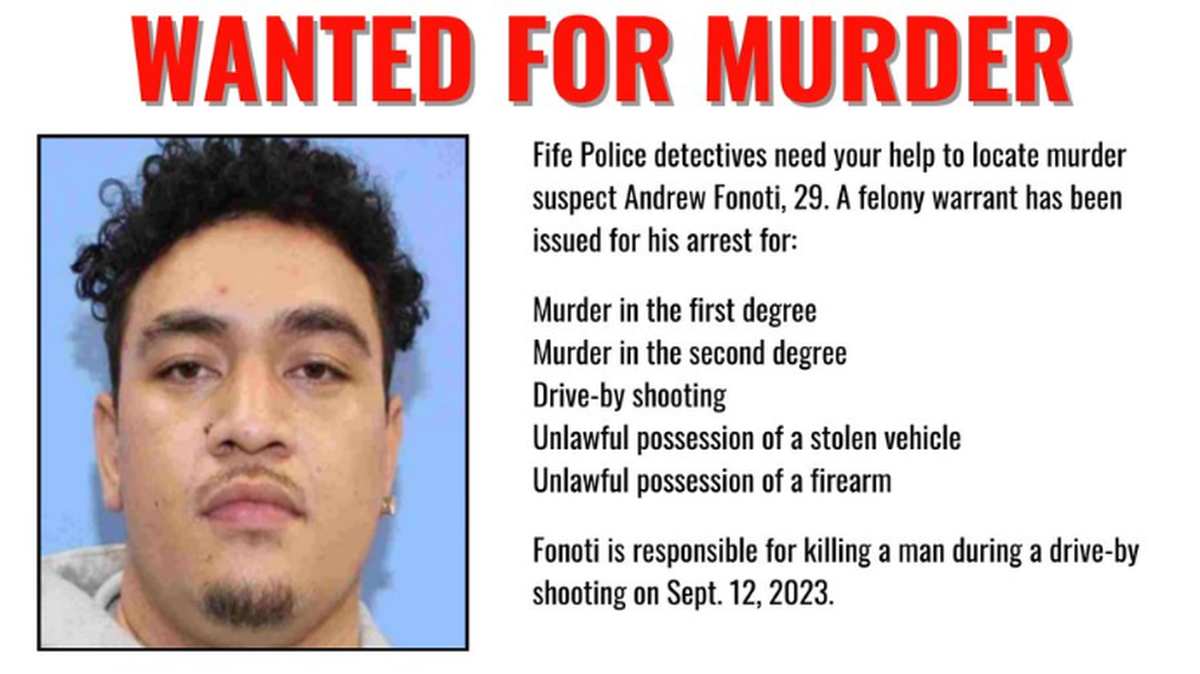 Andrew Fonoti, 29, is wanted for murder for the Sept. 12, 2023 fatal shooting of Rudolph King, a 23-year-old National Guard officer from Milton.