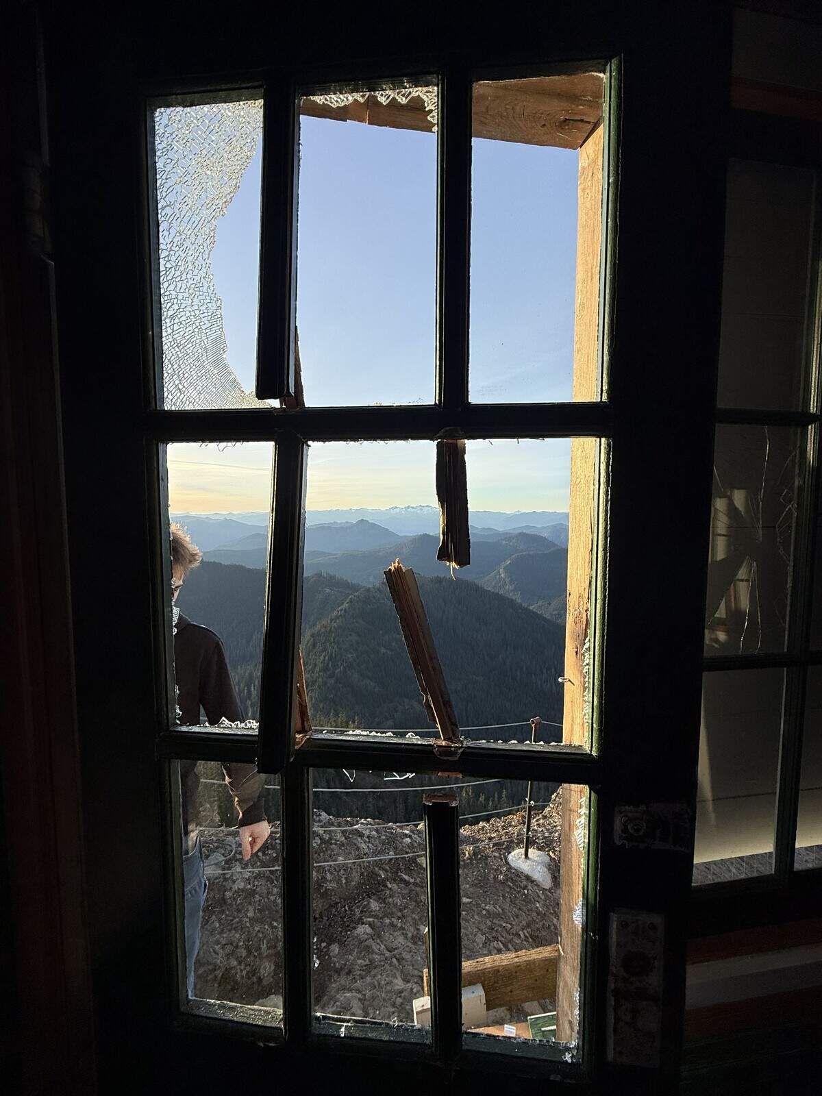 High Rock Lookout’s historic door was ripped off its hinges and its panes and glass were broken out.