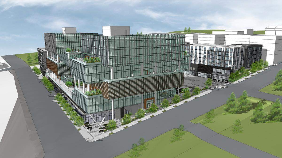 A new preliminary rendering of the office buildings now planned for Tacoma Town Center.