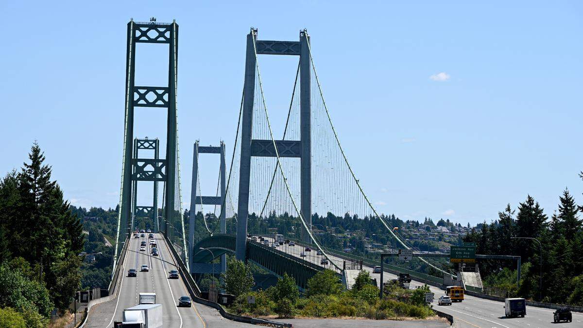 Drivers can expect delays as maintenance crews do routine work near the Narrows Bridge toll plaza, starting 8 p.m. Tuesday, July 11, 2023, in Tacoma, Wash.