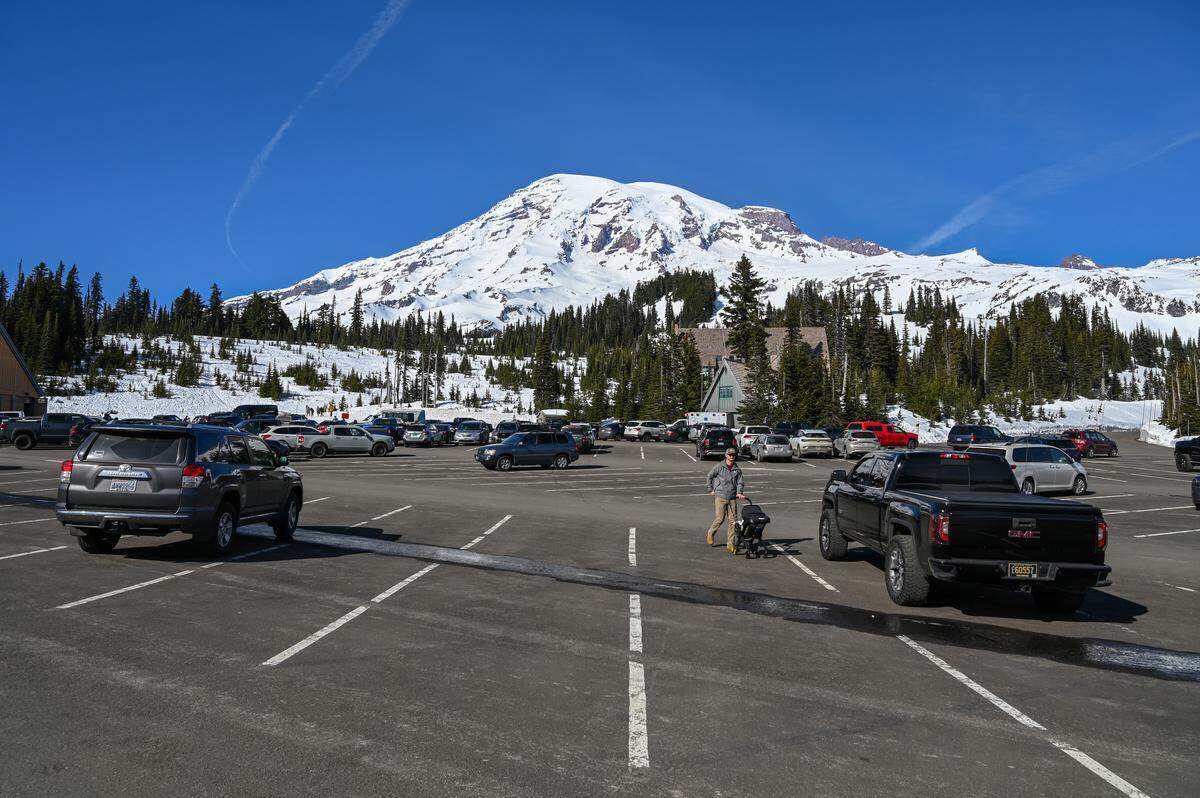 Mount Rainier’s Paradise parking lot. Empty in the winter. Congested in the summer.