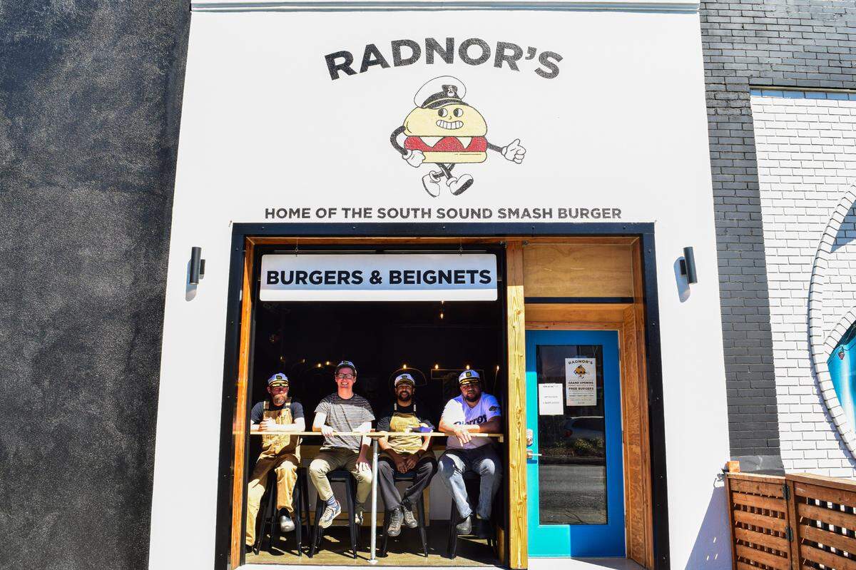 Edison Square’s creative director Casey Catherwood (second from left) recruited chef Lewis Mageo (right) to open Radnor’s. They are joined by cooks Brian Barry (left) and Jean-Pierre Weston King.