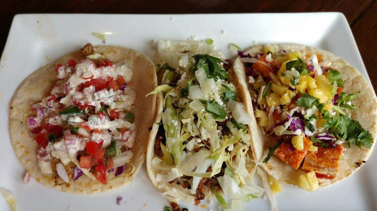 A trio of tacos from the lunch menu at Red Star Taco Bar in Tacoma.