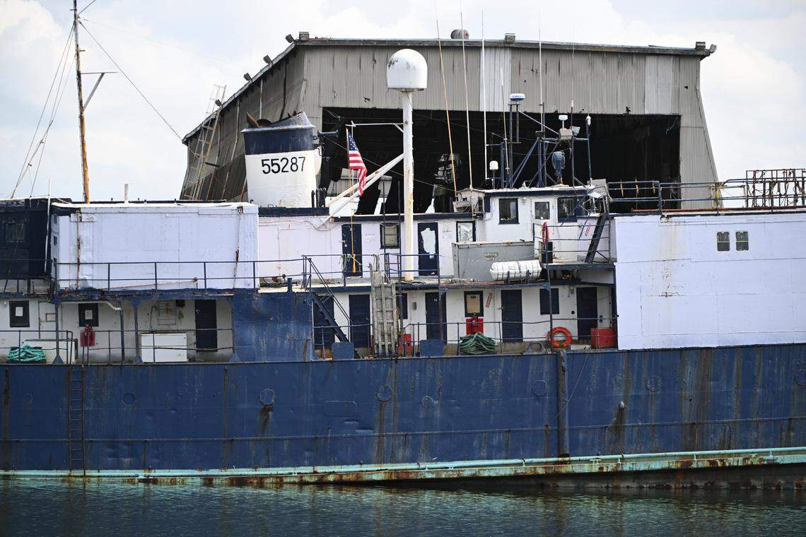 The Pacific Producer fishing vessel, which has a history of environmental and safety concerns and fines. sits docked on Foss Waterway, Wednesday, Aug. 23, 2023, in Tacoma, Wash.