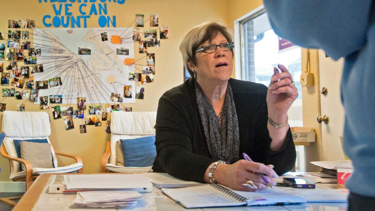 Jeannie Darnielle works in her campaign office, October 10, 2012.