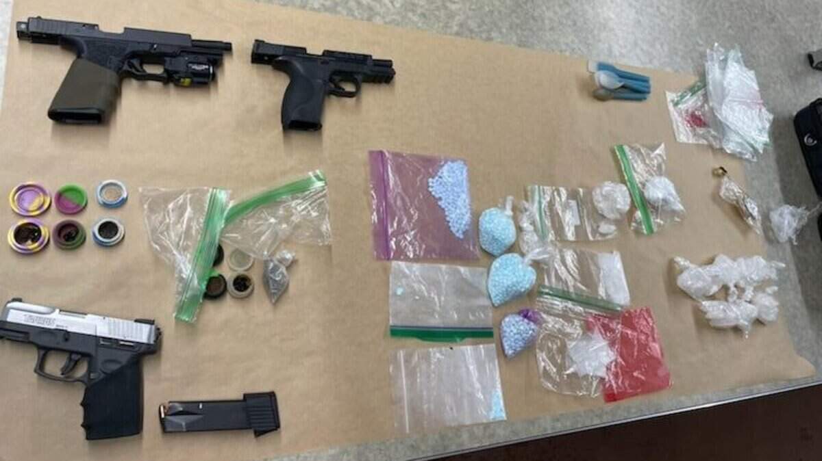 A traffic stop in Tacoma on Monday led to a drug bust. Police seized three handguns, 88 grams of heroin, 281 grams of oxycodone, 327 grams of methamphetamine and 56 grams of cocaine.