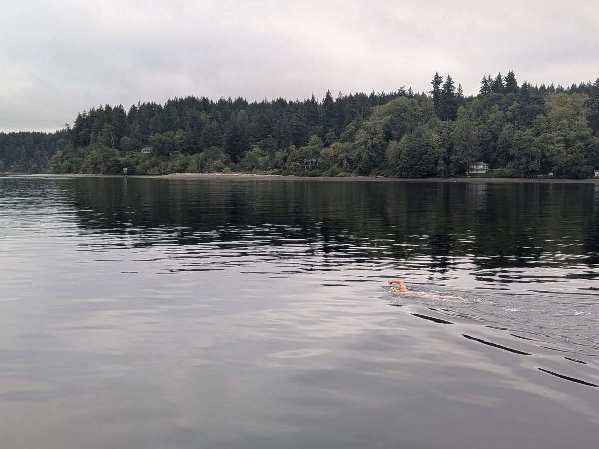 4. Mary Singer Courtesy Northwest Open Water Swimming Association.jpg Mary Singer swimming through the Colvos Passage during her record attempt at circumnavigating Vashon Island.
