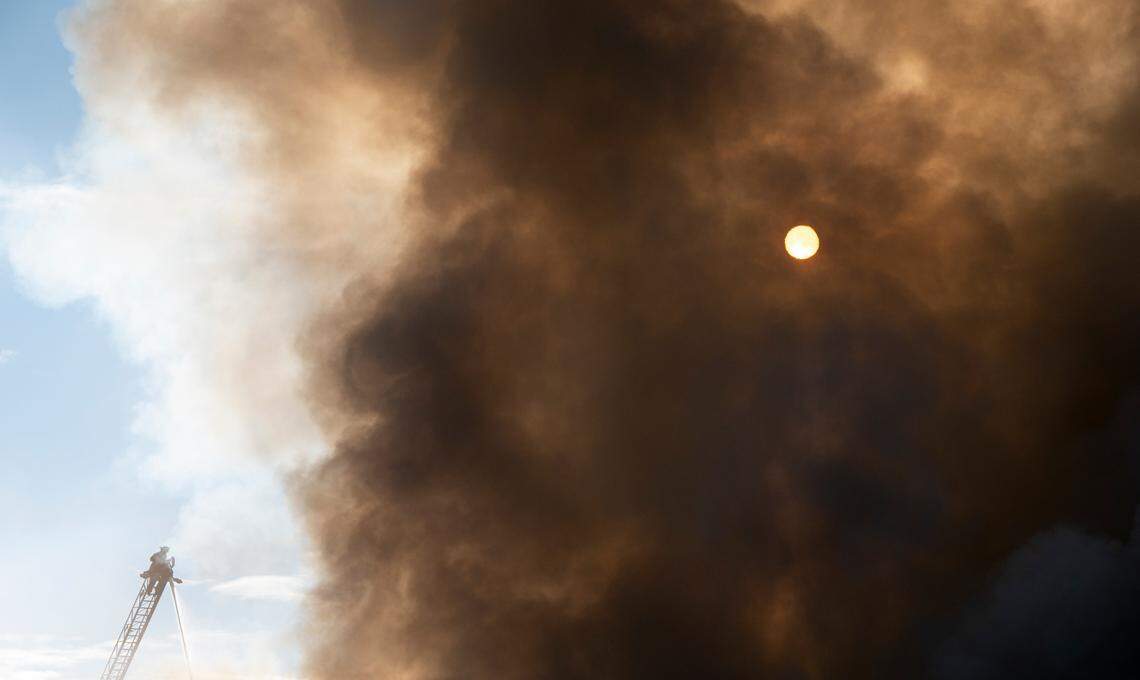 Tacoma Fire Department Crews battle a fire in the former Gault Middle School building, on Wednesday, Jan. 3, 2024, in Tacoma, Wash. Crews responded around 4:14 a.m. and continue to douse it after 10 a.m.