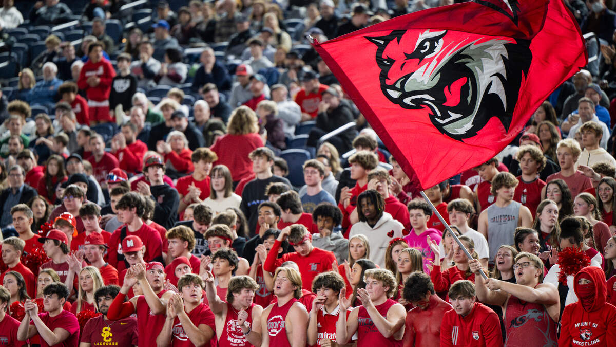 Mount Si Wildcats fans cheer during the first half of the Class 4A state championship game against Richland at the Tacoma Dome, on Saturday, March 2, 2024, in Tacoma, Wash.