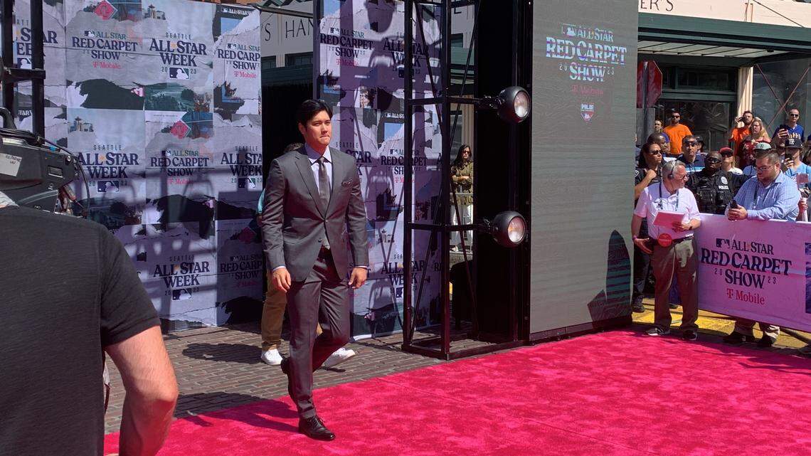 Angels slugging and pitching star Shohei Ohtani was the first one down the uniquely Seattle red carpet at Pike Place Market July 11, 2023, hours before the 93rd MLB All-Star Game at T-Mobile Park.