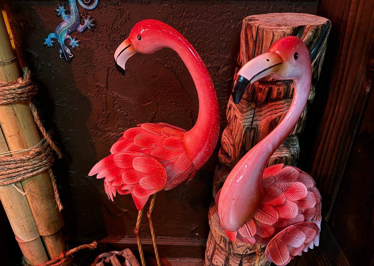 Bamboo and pink flamingos are themes at Tacoma Hawaiian restaurant Da Tiki Hut.