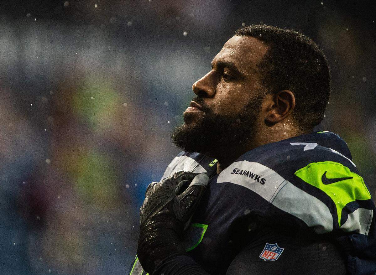 Seattle Seahawks offensive tackle Duane Brown (76) walks back to the tunnel before the game. The Seattle Seahawks played the Oakland Raiders in a National Football League game at CenturyLink Field in Seattle, Wash., on Thursday, Aug. 29, 2019.