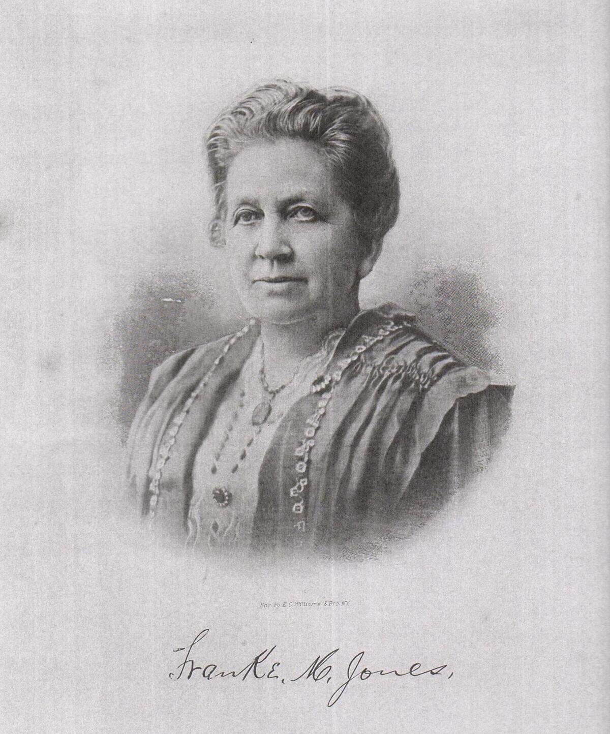 Franke Tobey was born Frances Martha (Franke) Tobey in Jay, New York, on May 22, 1845. She married Charles Hebard Jones on June 25, 1872.