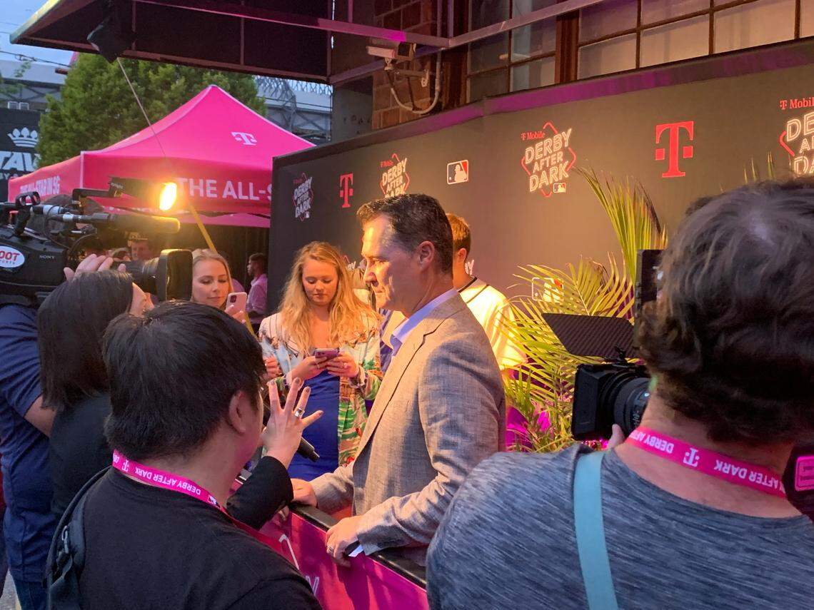Mariners manager Scott Servais enters the Showbox SoDo July 10, 2023, for the T-Mobile MLB All-Star Derby After Dark party. He came and left before M’s All-Star outfielder Julio Rodriguez arrived to the party.