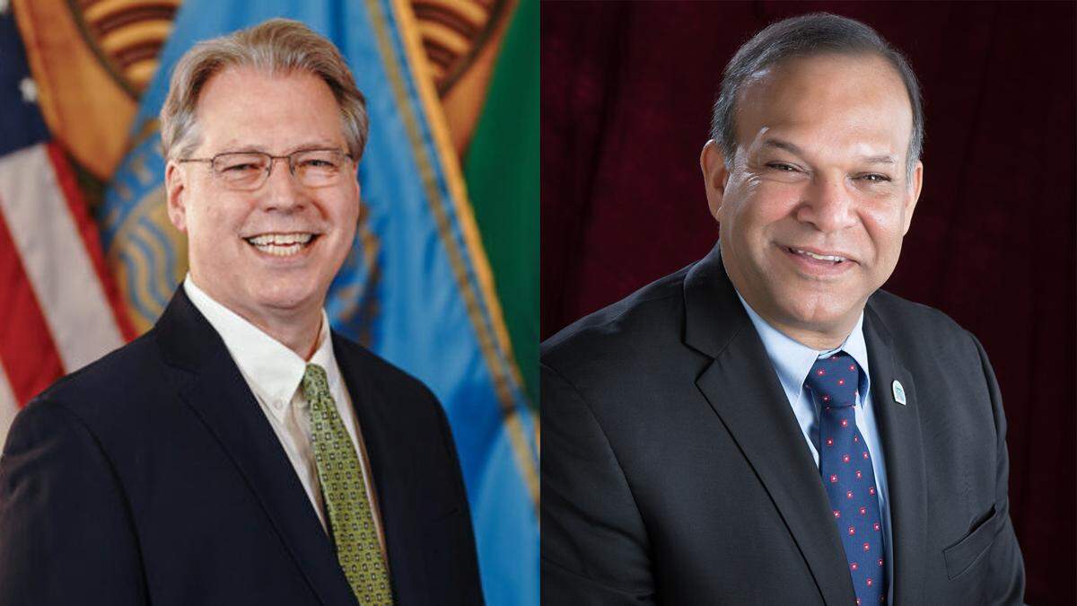 Lakewood Mayor Paul Bocchi (left), University Place Mayor Stan Flemming