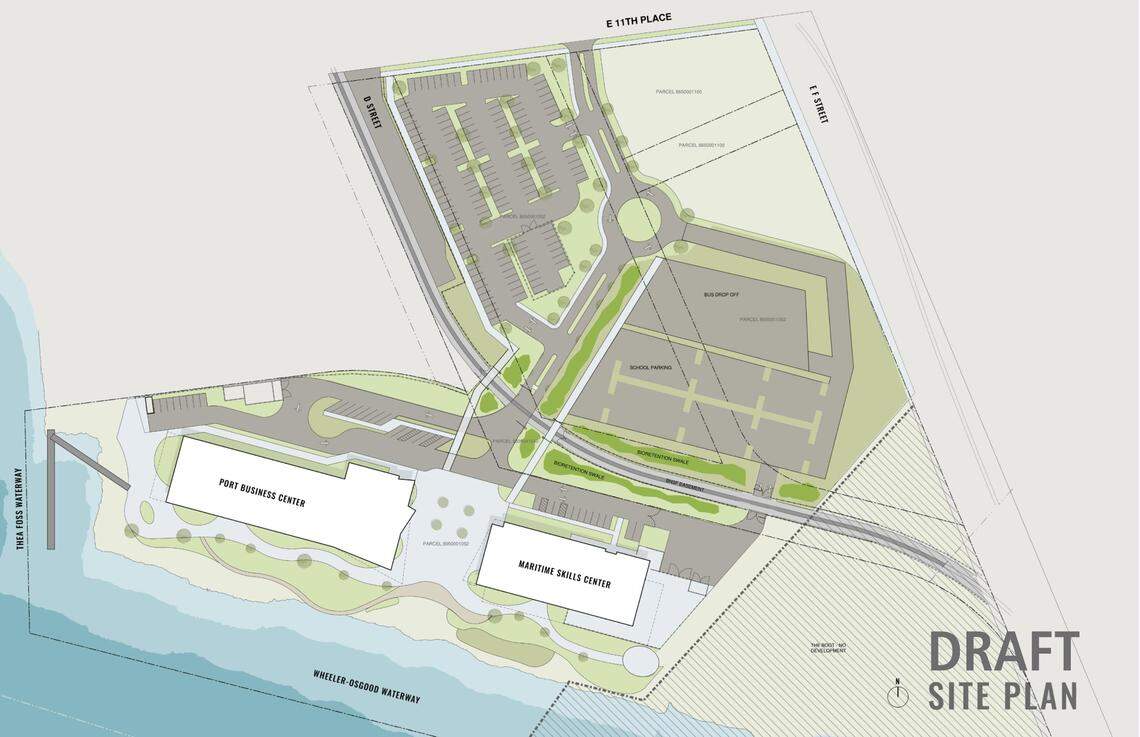A draft site plan of the Port Maritime Center and the Maritime | 253 skills center run by Tacoma Public Schools.