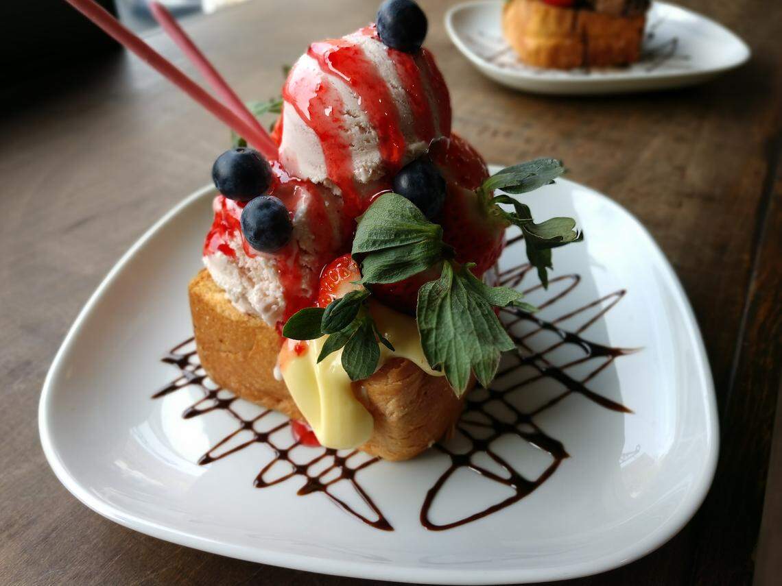 A strawberry custard brick toast from Infinitea Cafe in downtown Tacoma.