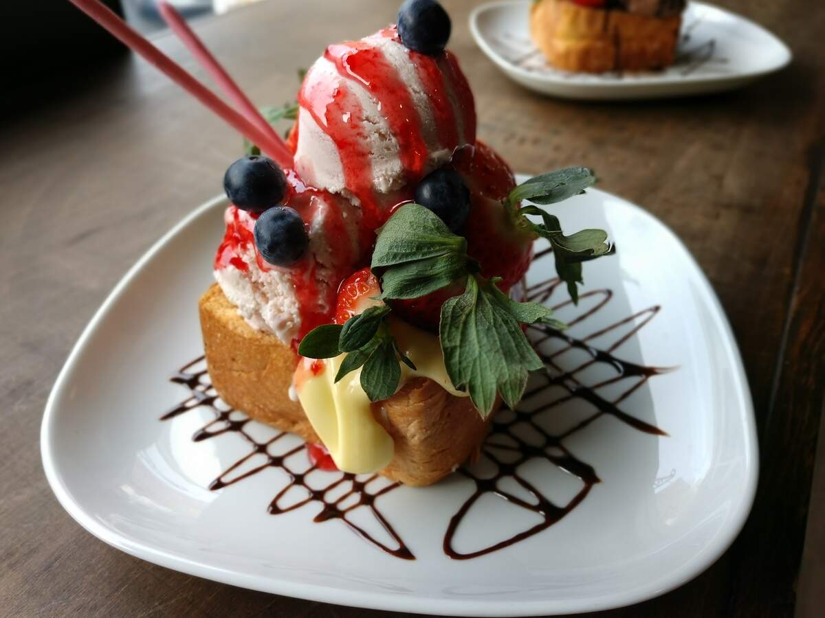 A strawberry custard brick toast from Infinitea Cafe in downtown Tacoma.