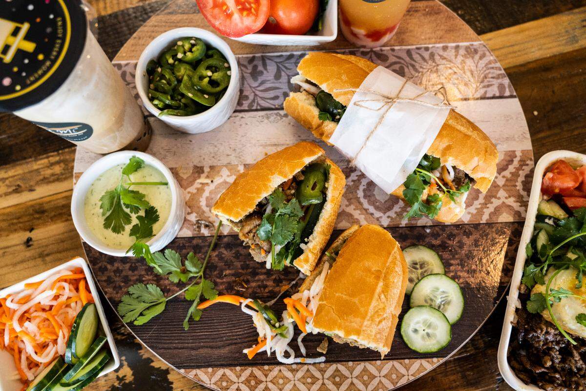 A view of the Mekong with grilled pork and the Notre Dame with chicken bánh mì sandwiches at Toast Mi on North Proctor Street in Tacoma on Feb. 25, 2022. 