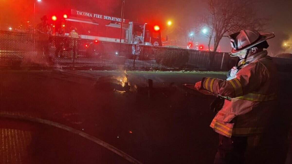 A portable classroom was engulfed in flames early Wednesday morning in Tacoma.