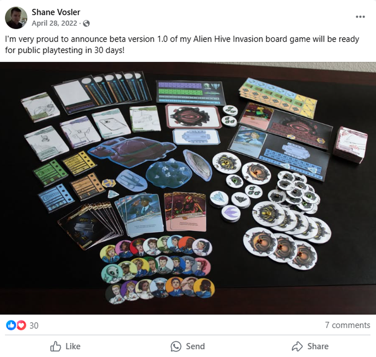 Shane Vosler shows off the makings of a board game he developed and designed with his girlfriend, Sue Bin Lee, titled, “Alien Hive Invasion.” Pierce County Sheriff’s Office investigators believe Shane Vosler and his girlfriend, Sue Bin Lee, killed Shane Vosler’s parents in their South Hill home during summer 2024.