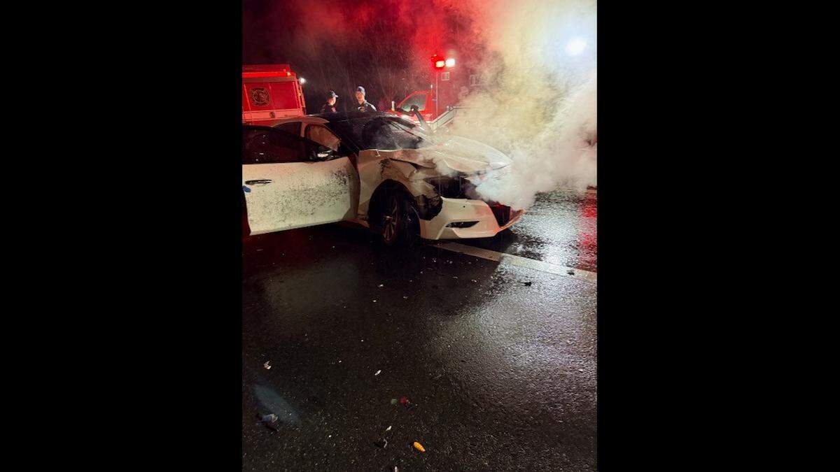 The vehicle Merion Jean Jones was a passenger in when it was struck by a suspected drunk driver is shown after the collision occurred Dec. 25, 2024, in Tacoma.