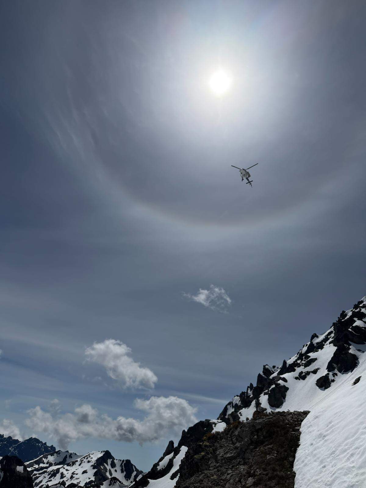 Garcia’s POV of the helicopter coming to rescue her off Mount Deception.