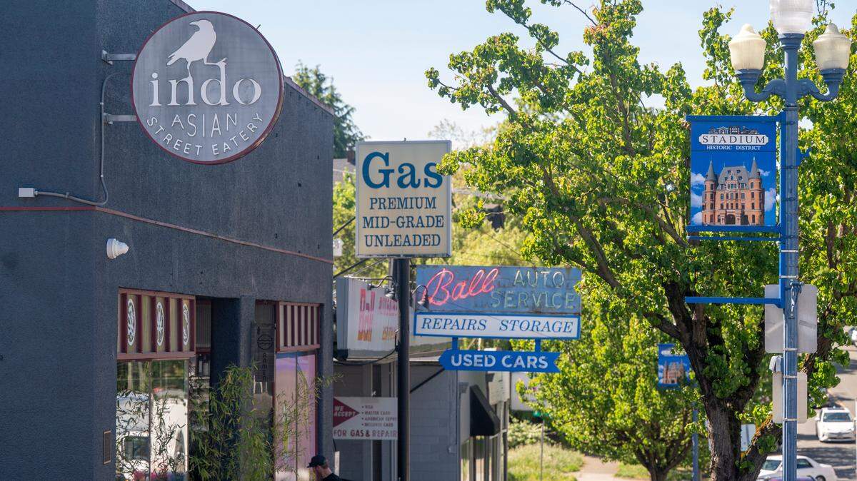 Indo Asian Street Eatery and Moshi Ramen Bar are located next door to one another along North Tacoma Avenue on Monday, May 5, 2025, in the Stadium Historic District of Tacoma.