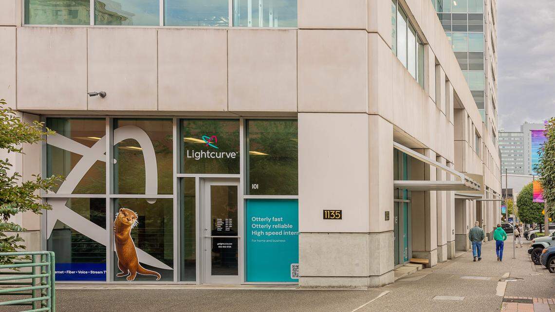 Lightcurve’s new retail location, 1135 Broadway in downtown Tacoma, displays its otter mascot on the window. The retail space is next door to the company’s new headquarters at the Tacoma Centre.