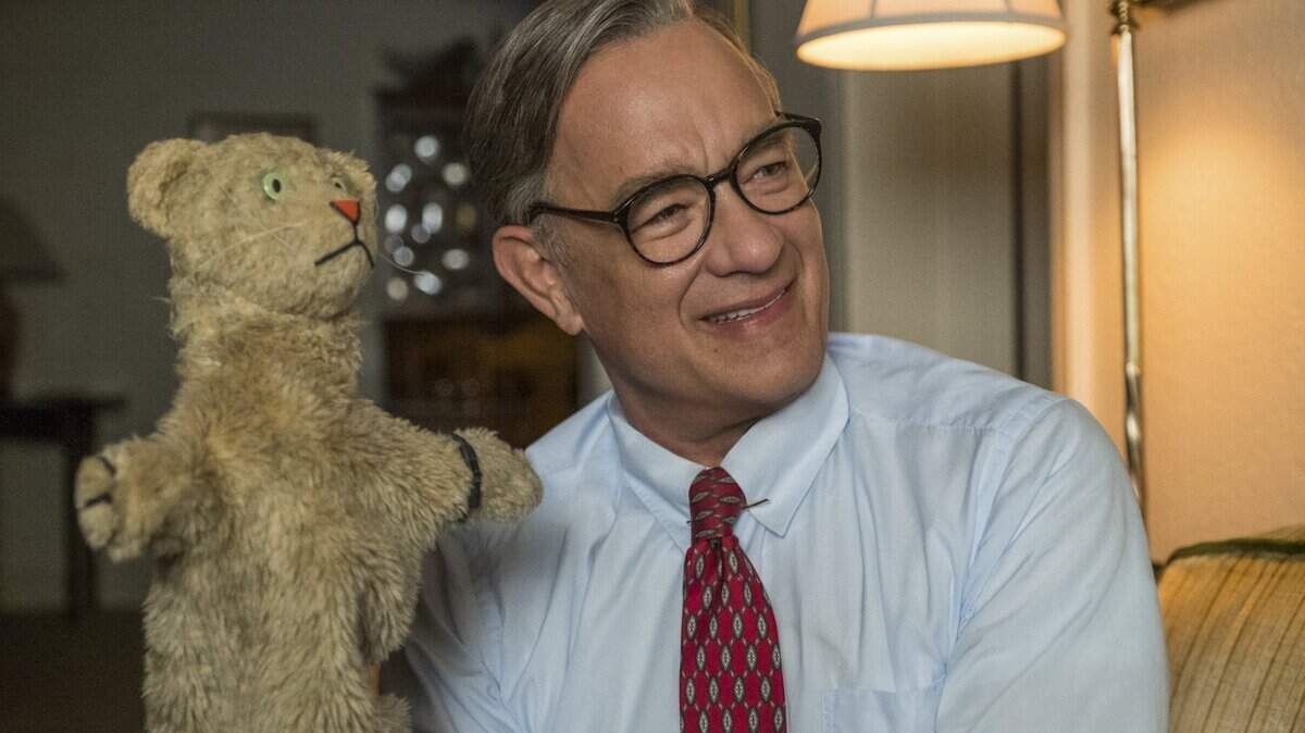 This image released by Sony Pictures shows Tom Hanks as Mister Rogers in a scene from “A Beautiful Day In the Neighborhood,” in theaters on Nov. 22.