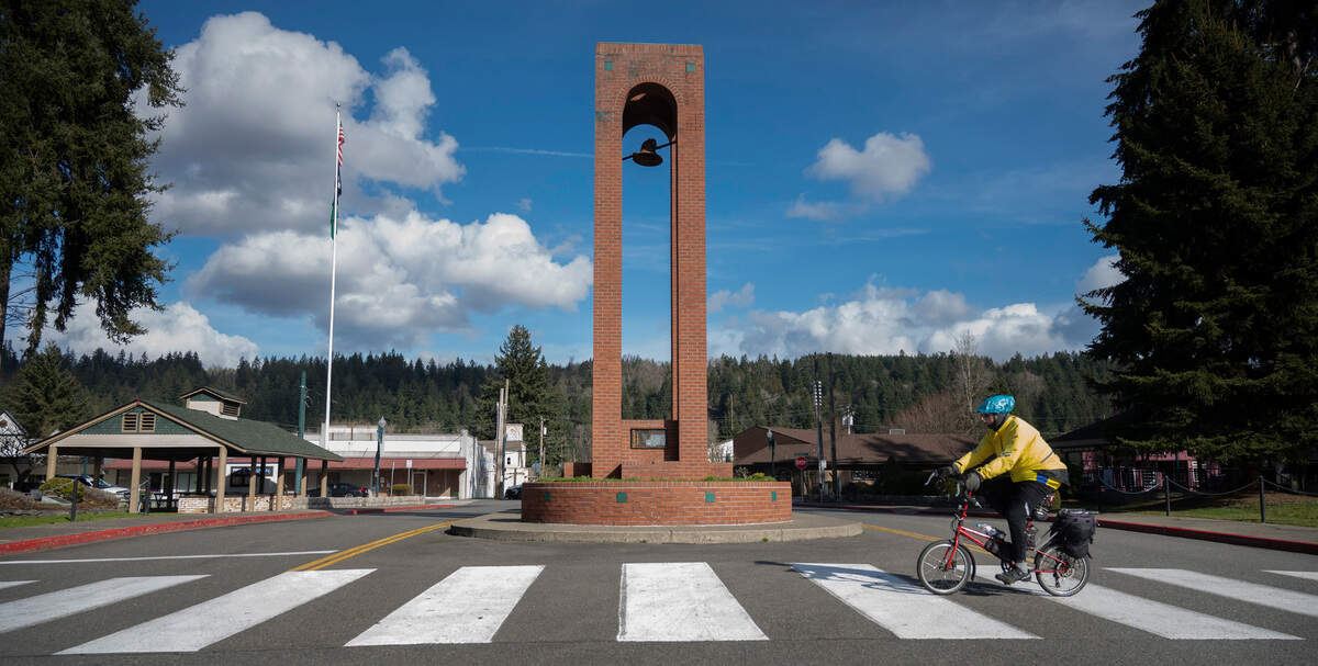 The Orting Bell Tower between North Park and Central Park in Orting, Washington, shown on Wednesday, Feb. 8, 2023.