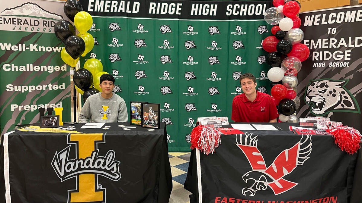 Emerald Ridge High School wide receiver Tony Harste (Idaho) and quarterback Jake Schakel (Eastern Washington) signed with Big Sky football programs on Wednesday, Dec. 20, 2023.