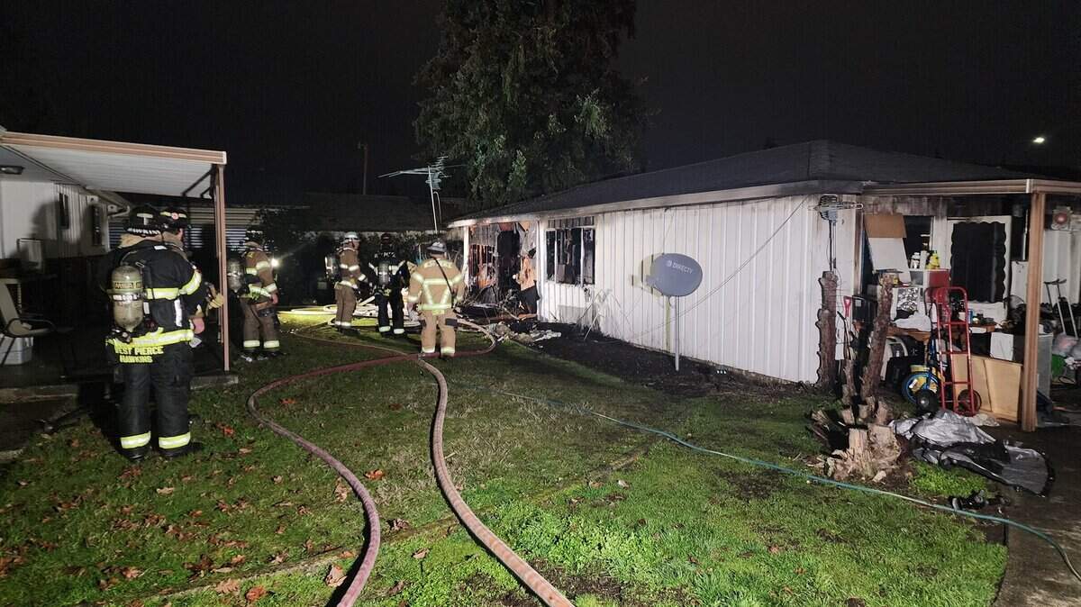 One person was taken to a hospital after a structure in Lakewood caught fire on Dec. 7. (West Pierce Fire & Rescue)