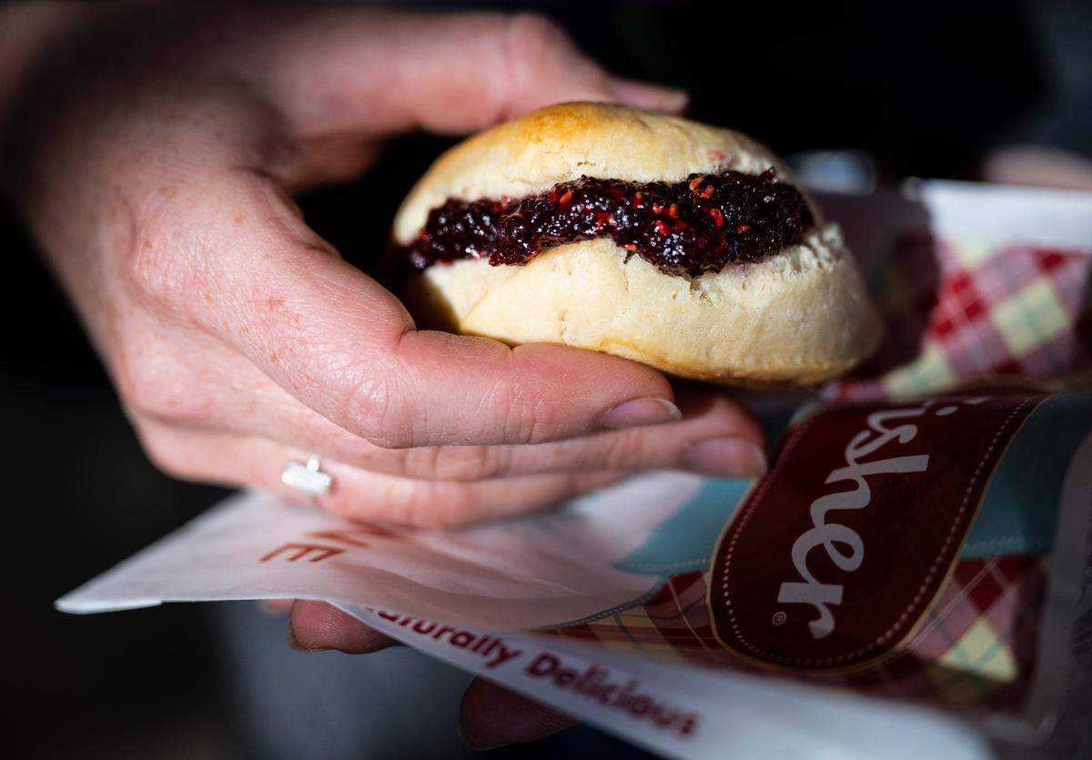 A classic scone with raspberry jam from Fisher Scones is, our food reporter learned, classic for a reason.