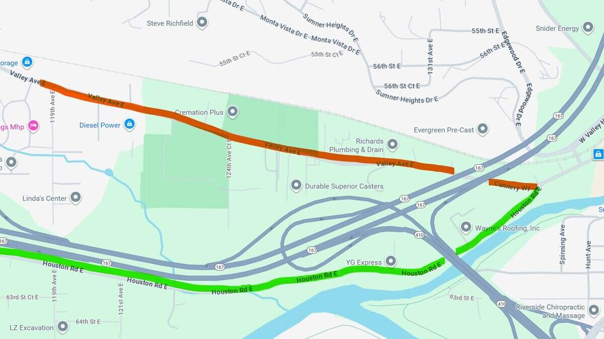 A fire on Valley Avenue East has shut down a roadway in Sumner on Nov. 18, 2025.