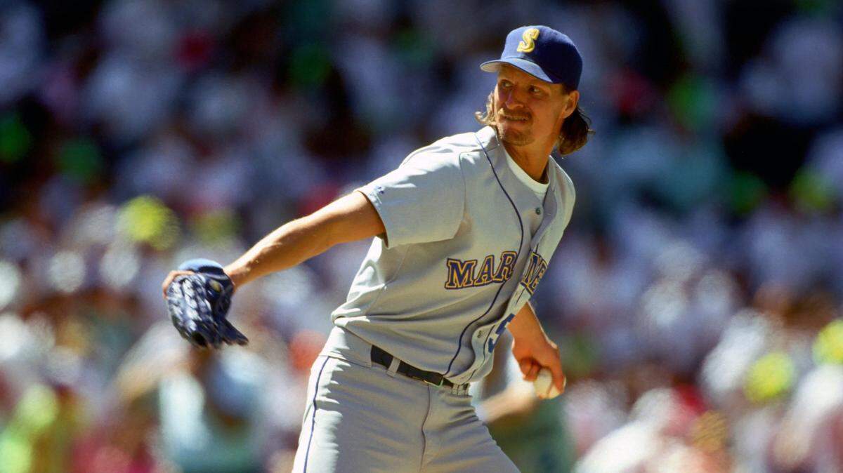 Jul 1, 1991; Toronto, ON, CANADA; FILE PHOTO; Seattle Mariners pitcher (51) Randy Johnson in action against the Toronto Blue Jays at the Skydome. Mandatory Credit: Photo By; USA TODAY Sports (c) Copyright USA TODAY Sports
