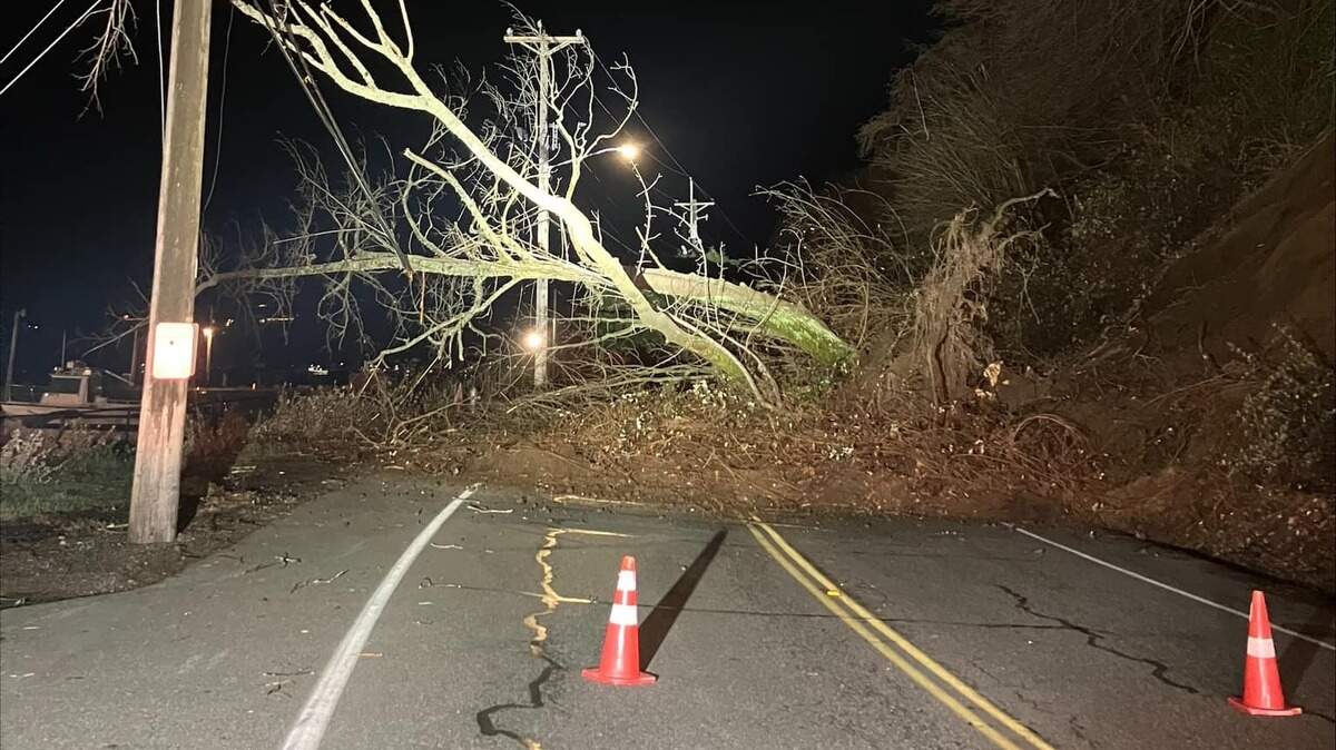 A roadway in Tacoma at Marine View Drive has been blocked off due to a landslide on Feb. 26, 2025.